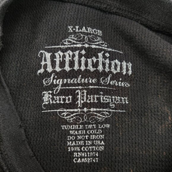 Affliction Shirt Mens XL Black Thermal Waffle Karo Parisyan The Heat Skulls - Picture 3 of 13